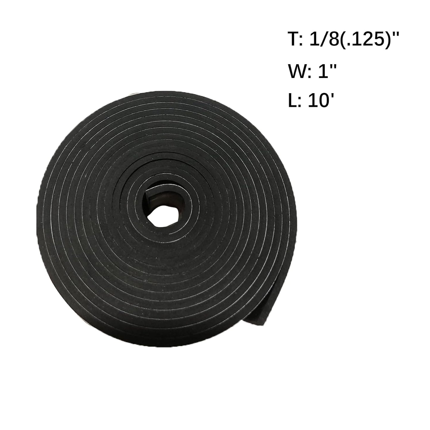 Solid Rubber Strips with Adhesive 1/8 (.125)" Thick X 1" Wide X 10'Long, Solid Rubber Sheet Rolls Self Adhesive for Anti-Slip, Anti-Vibration (1" X10'X1/8")