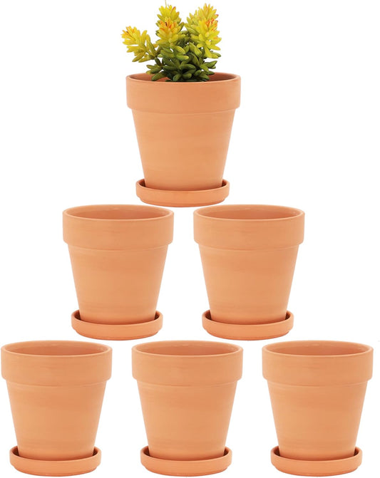 Terra Cotta Pots with Saucer- 6-Pack Small Terracotta Pot Clay Pots 4'' Clay Ceramic Pottery Planter Cactus Flower Pots Succulent Pot with Drainage Hole- Great for Plants,Crafts terra cotta planter