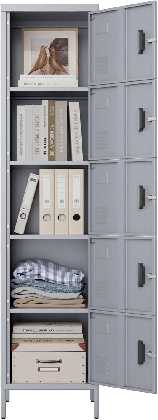 Metal Locker with Lock and Ventilation Holes,Metal Storage Locker with Business Card Slot for Home,Gym,Garage,School,Office,66" H x 15.8" W x 15.8" D Assembly Required,Dark Grey