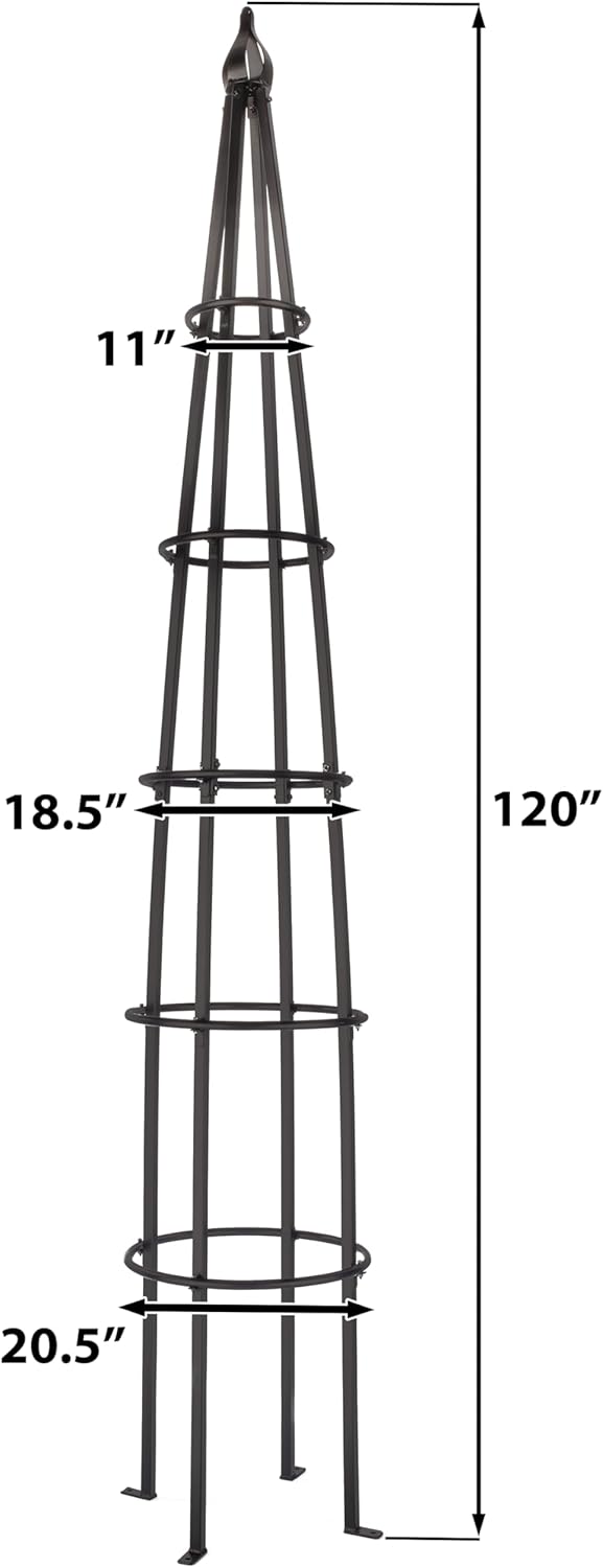 H Potter Tall Iron Obelisk Trellis Powdercoated Metal Finish Garden Decor Column for Climbing Plants (Black, 10 FT Tall)