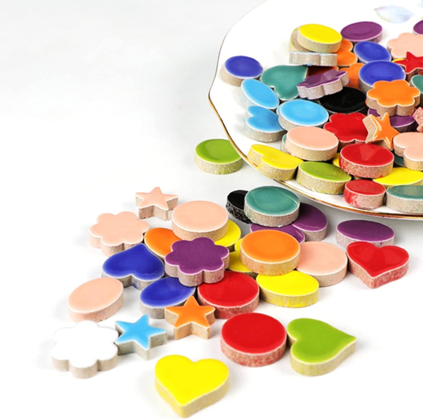 Mosaic Tiles for Crafts Assorted Color Ceramic Glitter Mosaic Supplies Pieces Bulk Square Flower Pentagram Ellipse Irregular Size, 100g (Flower Pentagram Ellipse Mix)