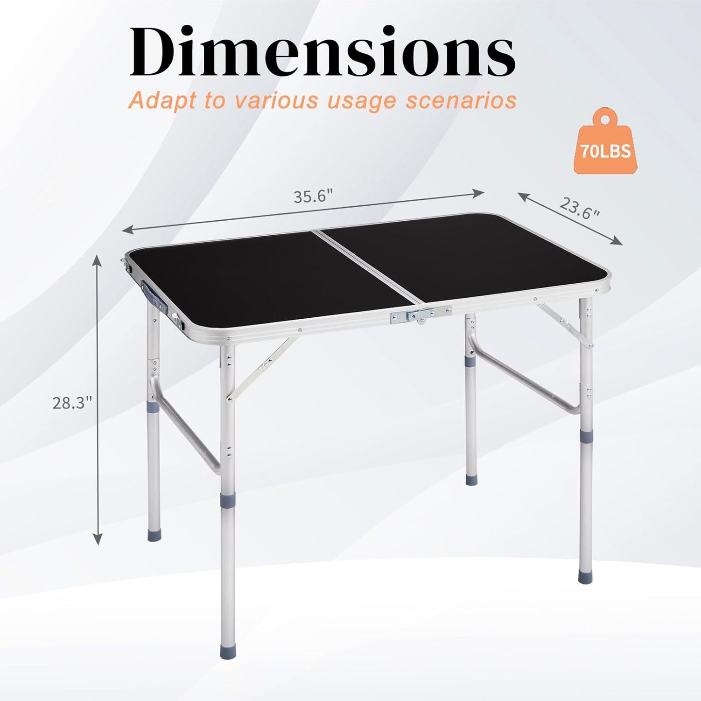 3.0 Ft Folding Portable Camping Table with Adjustable Height Legs, RV Dining Tables, Grill, DJ, BBQ, Dining, Picnic, Cooking, Beach, Garden, Black