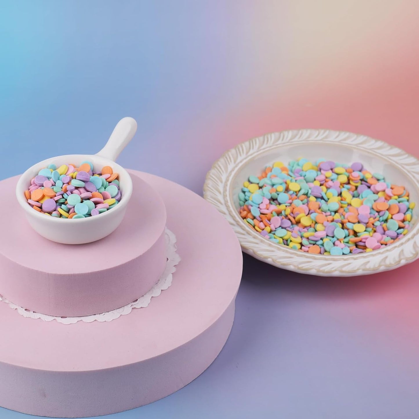 Pastel Confetti Sprinkle for Cake Decorating, Mix Rainbow Flat Round Sugar, Ideal for Cookie, Macaron, Cupcake, Ice Cream Topper