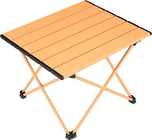 Tesouro Portable Camping Table,Folding Side Table Aluminum Top for Outdoor Cooking, Hiking, Travel, Picnic (Apricot-Large)