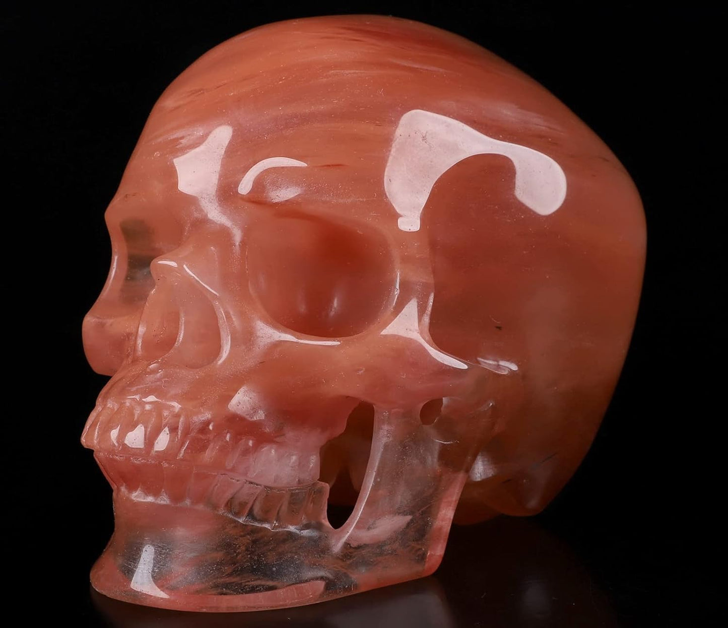 Skullis 5.0" Smelted Quartz Super Realistic Crystal Skull, Hand Carved Gemstone Fine Art Sculpture, Reiki Healing Stone Statue.2238