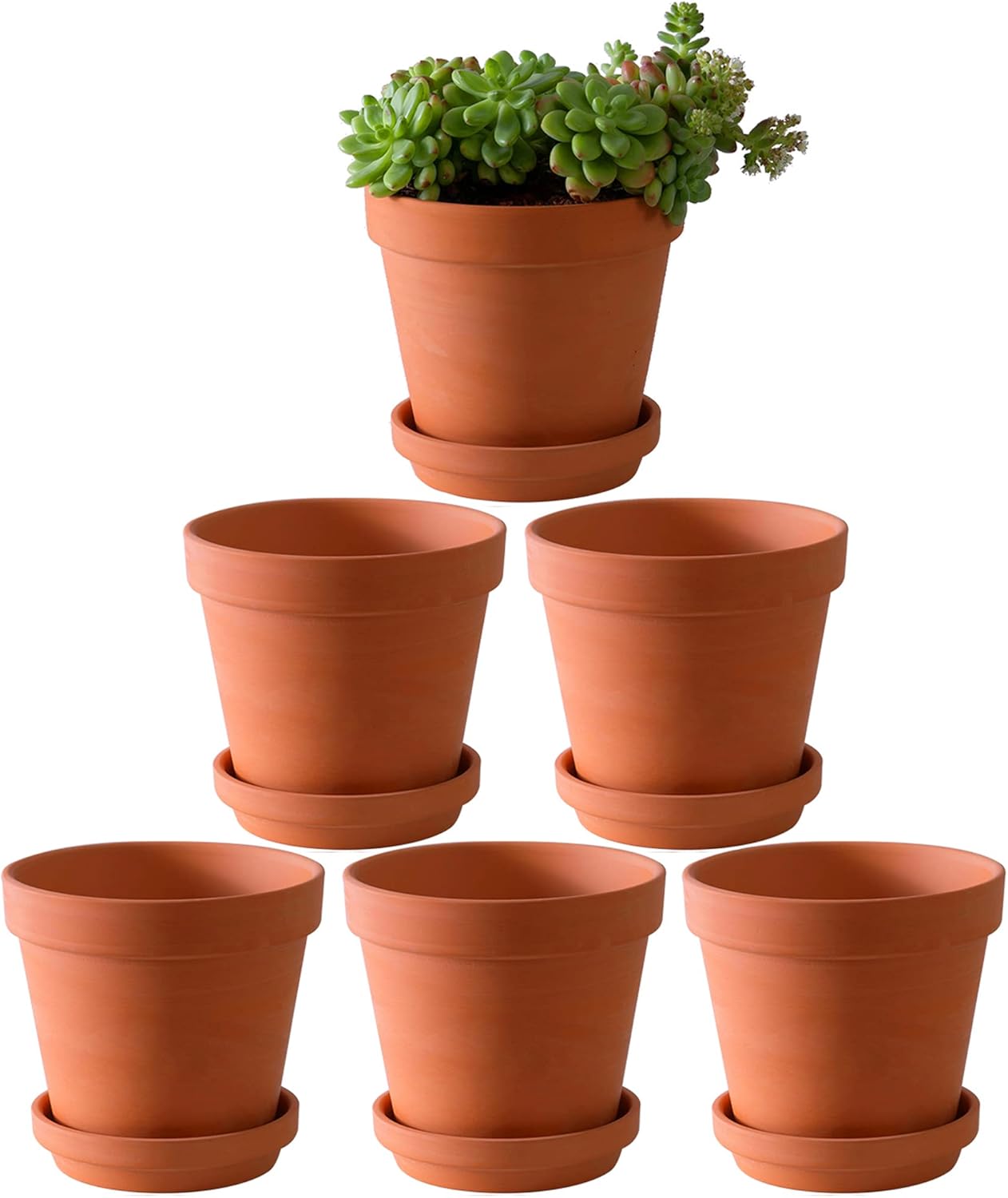 Yishang Large Terra Cotta Pots with Saucer- 6 Pack Large 6'' Terra Cotta Plant Pot with Drainage Hole, Flower Pot with Tray, Terracotta Pot for Indoor Outdoor Plant