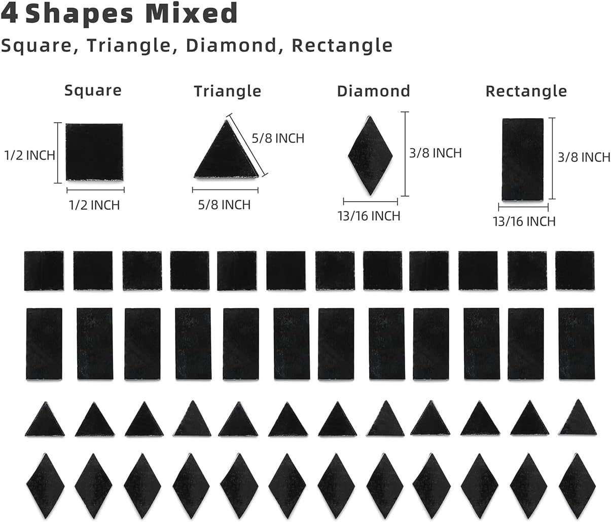 Multi-Color Options, Lanyani Glass Mosaic Tiles for Crafts,4 Shapes Mixed Colorful Glass Tiles Tiffany Stained Glass Pieces for Mosaic, 200 Pieces,Regular Black