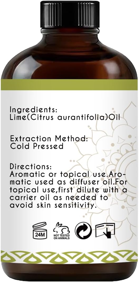 Lime Essential Oil, Pure Natural Organic Lime Oil for Aromatherapy Beauty Home Care - 4 Oz