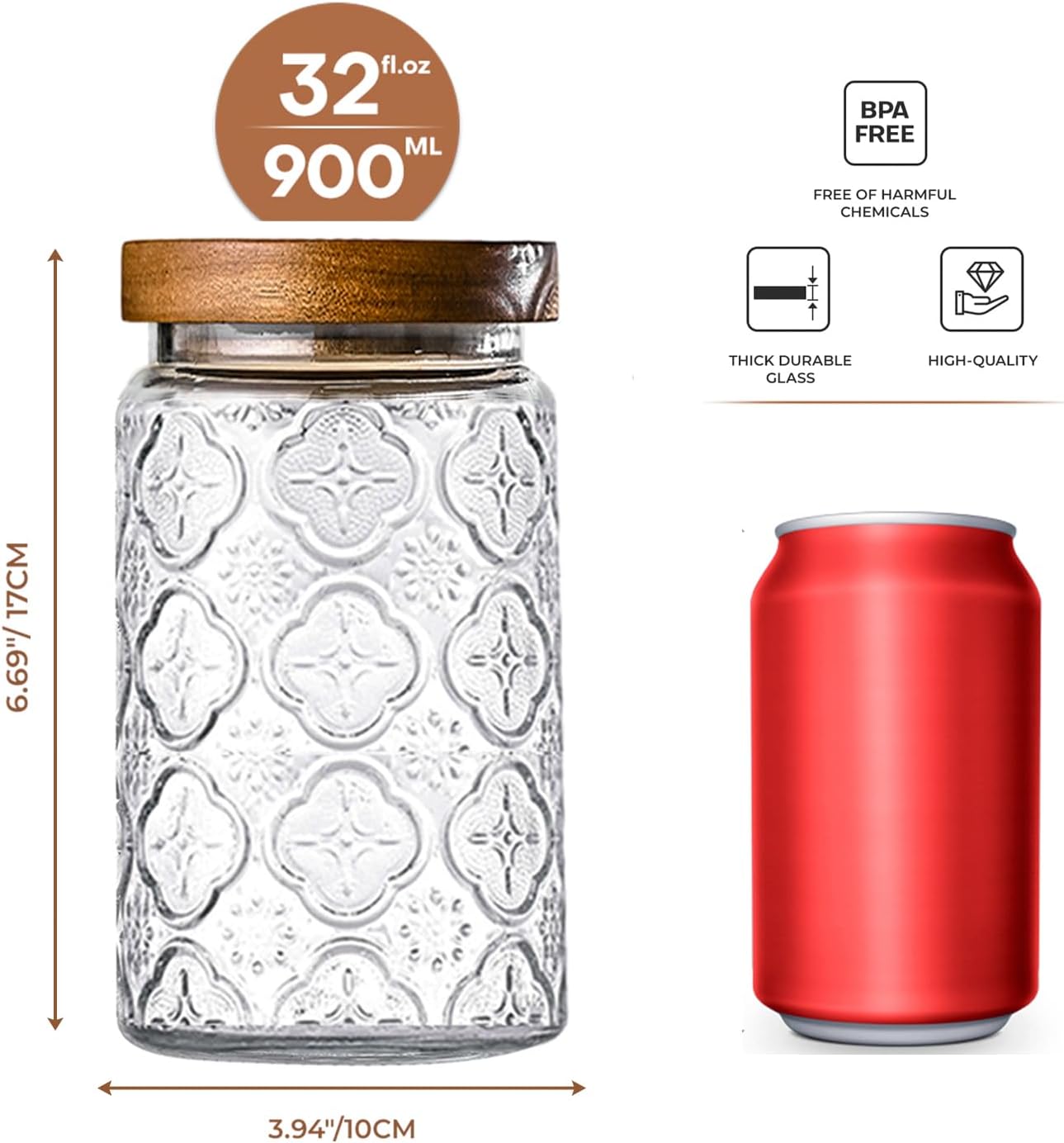 3-Pack 32oz Glass Jar With Airtight Lid,Kitchen Canisters For Countertop,Coffee Sugar Container Set,Pantry Glass Storage Containers For Flour,Candy,Loose Tea,Snack jar