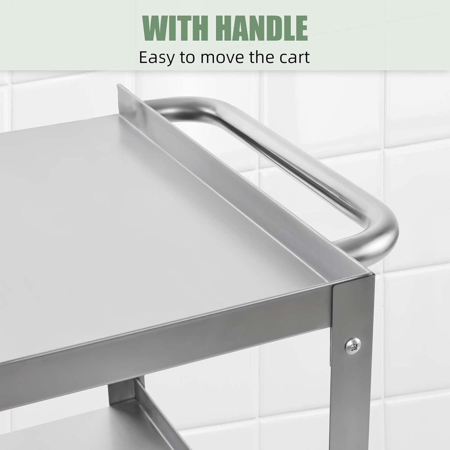 Hally Stainless Steel Utility Cart 3 Tier NSF Commercial Heavy Duty Metal Mobile Food Rolling Cart with Handle and Wheels for Kitchen, Restaurant, Hospital, Laboratory and Home, 31" L x 19" W x 34" H