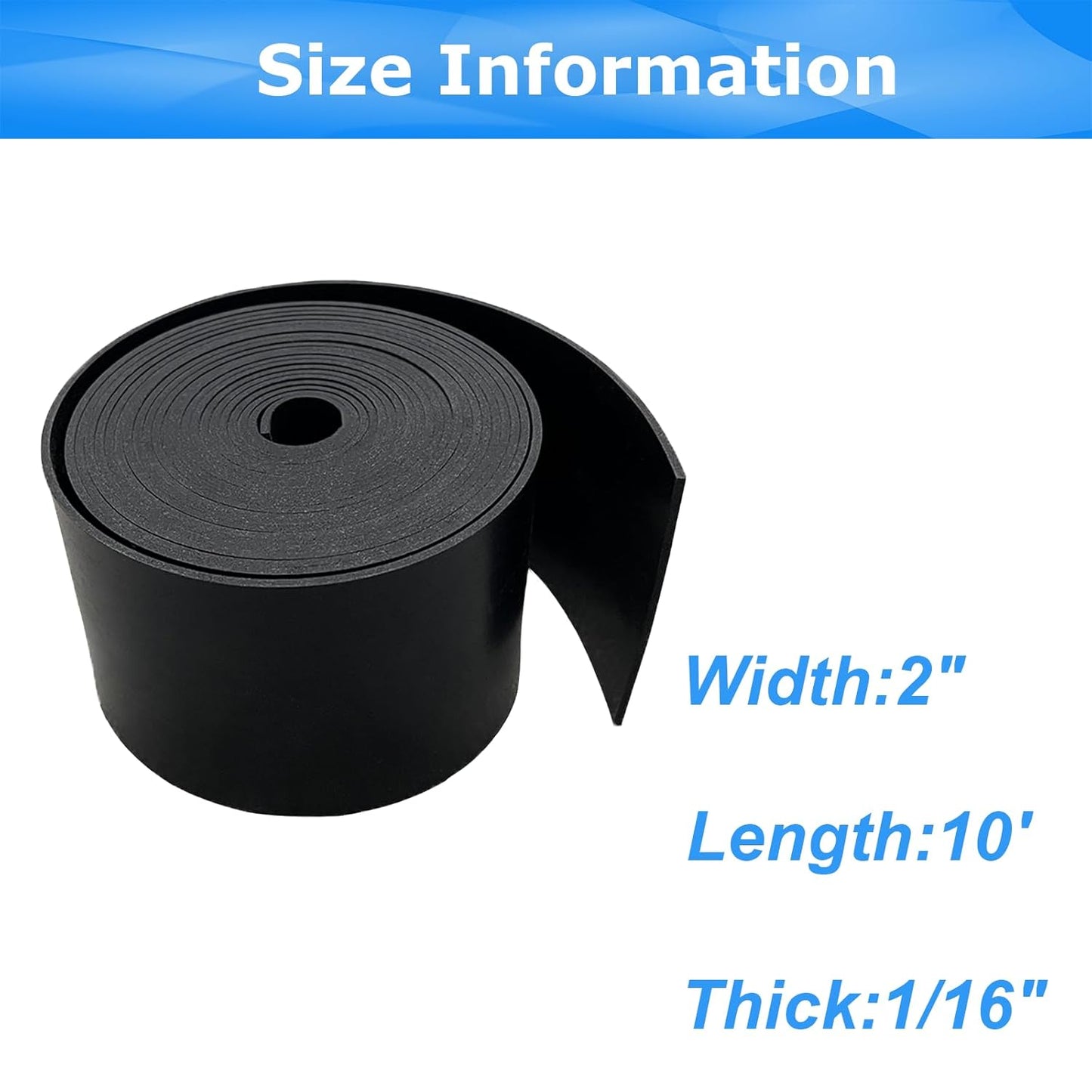 Solid Rubber Sheets,Rolls & Strips 1/16 (.062)" Thick X 2" Wide X 10'Long, Solid Rubber Strips for DIY Gaskets Crafts Pads Sealing Abrasion Supports Flooring Protection Warehouse