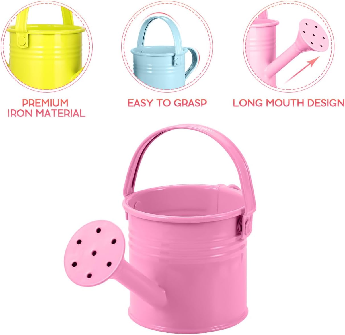 Yardwe 5pcs Kids Metal Watering Cans, Mini Iron Watering Pots with Long Spout and Ergonomic Handle for Indoor Plants, Garden, and Home Use, 6.29 X 2.95 X 2.95 Inch