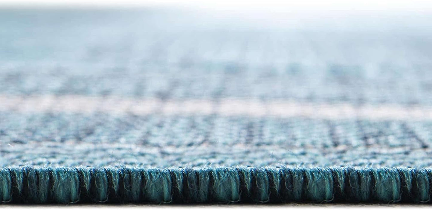 Unique Loom Outdoor Border Collection Area Rug - Soft Border (2' x 8' Runner, Teal/ Ivory)
