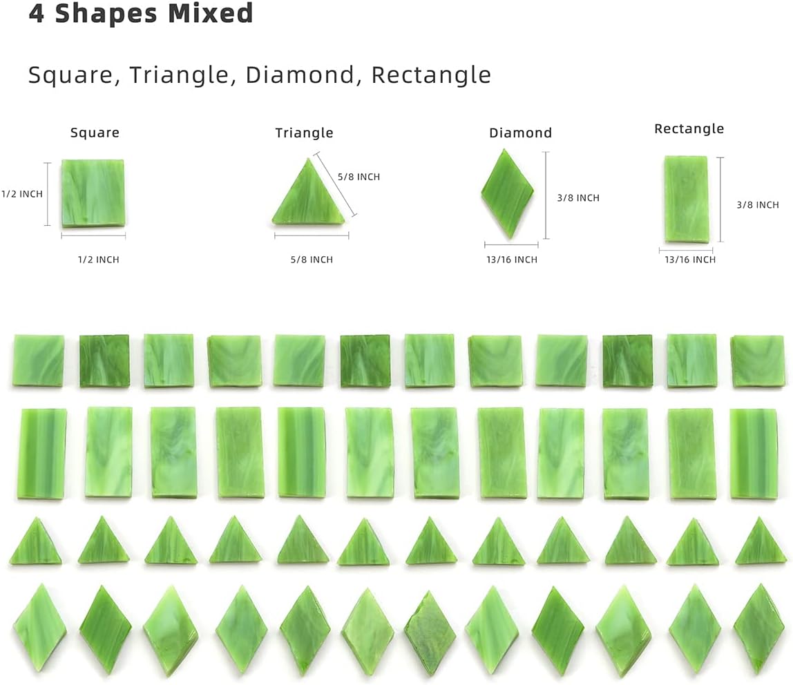 Lanyani 200 Mixed Color Glass Mosaic Tiles - 4 Shapes, Tiffany Stained Glass Pieces for Crafts