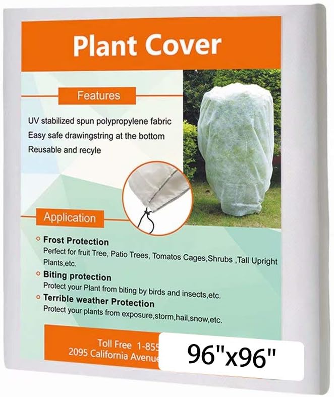 Agfabric Plant Covers Freeze Protection with Zipper 0.9oz 96"x96" Shrub Cover Winter Tree Jacket for Frost Protection&Season Extension,White