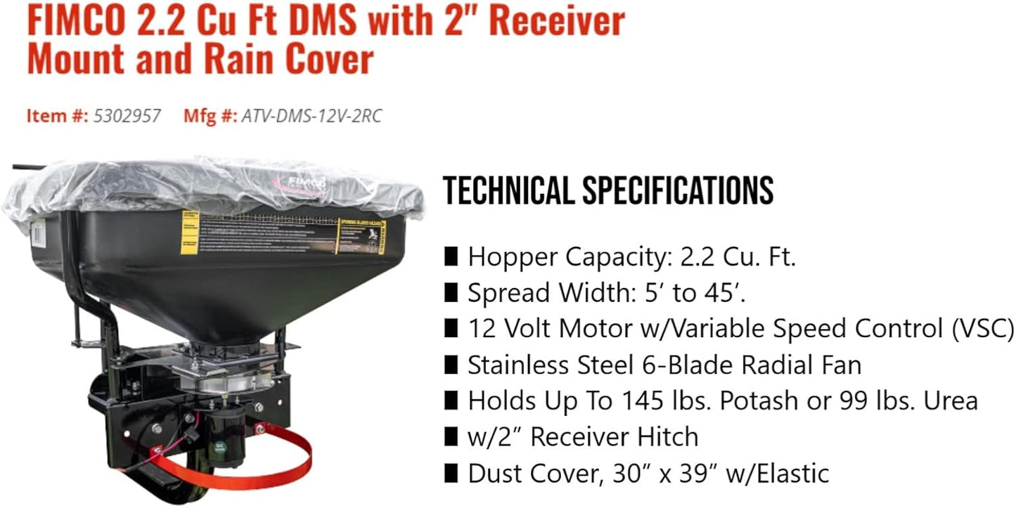 FIMCO 5302957 (ATV-DMS-12V-2RC) 2.2 cu ft ATV/UTV Dry Material Spreader with 2" Receiver Mount & Rain Cover Bundle with DU-Most Heavy-Duty Walnut Hand Scrub & Cleaner, 16 oz
