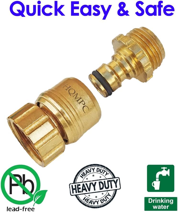 HQMPC No Pb Garden Hose Quick Connect Brass Hose Quick Connect Quick Release Hose ConnectorWater Hose Connectors 3/4" GHT (6 SETS)