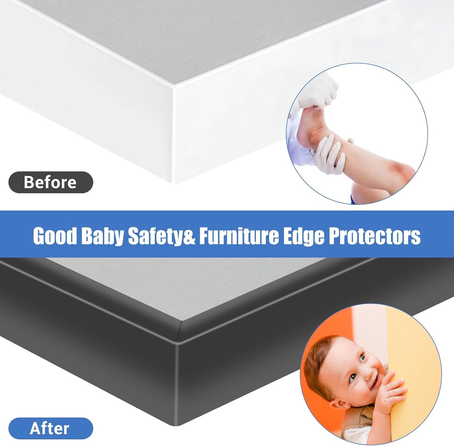 Rubber Edge Trim, Self-Adhesive U Shaped Edge Protector for Plywood, Cabinet, 2-1/8" Wood Edge Banding, Flexible Furniture Repair, EPDM Material, Fit 2-1/8"(54mm), Length 10Ft, Black