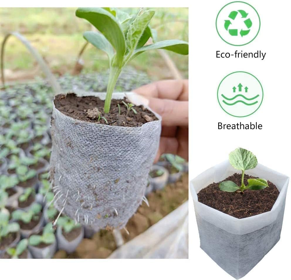 200Pcs Nursery Growing Bags,Non-Woven Fabric Seedlings Grow Bag for High Seedling Survival Rate,Plant Bags for Planting,Garden Seed Starters Pouch Small（4.2"x4.2"）