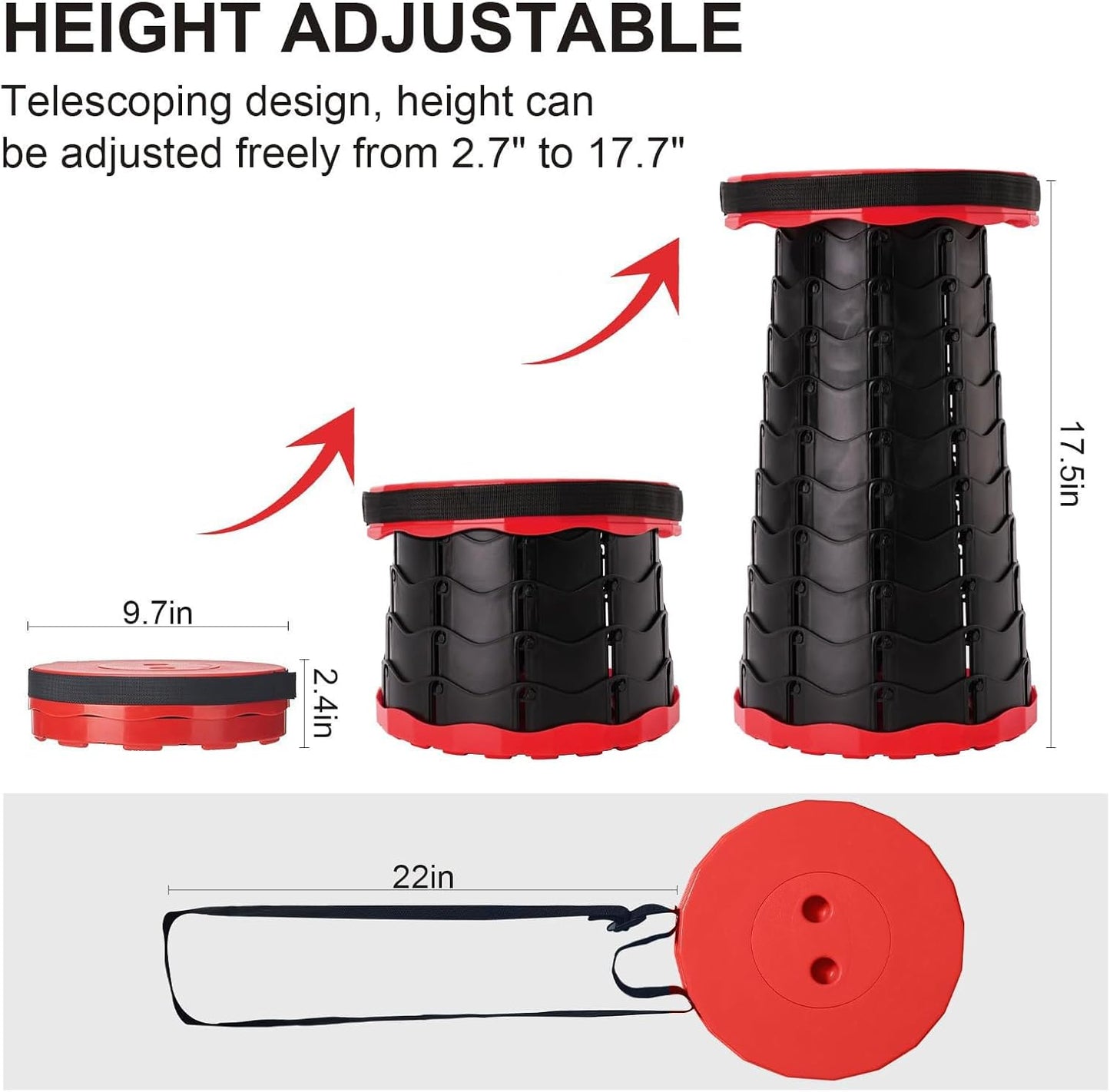 Upgraded Foldable Stool Thickened Set of 2, Portable Collapsible Stool Retractable Stool, Foldable Portable Collapsible Chair for Fishing, Hiking Tours, BBQ, Parties, Outdoor Activities (Red)