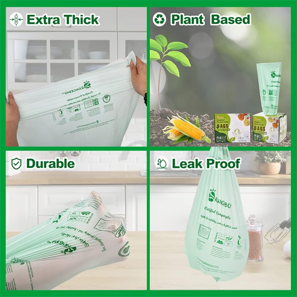 3 Gallon Compostable Trash Bags, 100 Count, Food Grade, Plant-based, Biodegradable, Leak-proof, Tear-resistant, Dishwasher Safe
