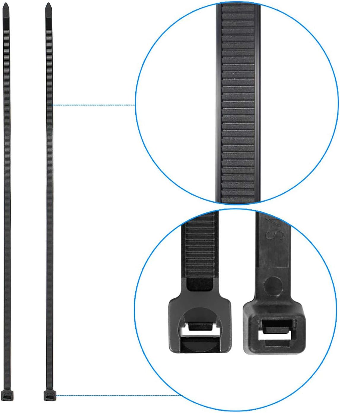Superun Heavy Duty Zip Ties 16 Inch, Strong Large Black Zip Ties 120 Lbs Tensile Strength Selflocking Wire Ties (Industrial Grade Cable Ties) Pack of 50