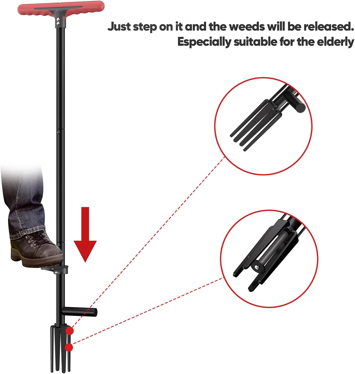 FLORA GUARD Weed Pulling Tool Stand-Up Weeder Tool with Long Handle Lawn, Yard, Garden, Dandelion Picker, Weed Remover (red)