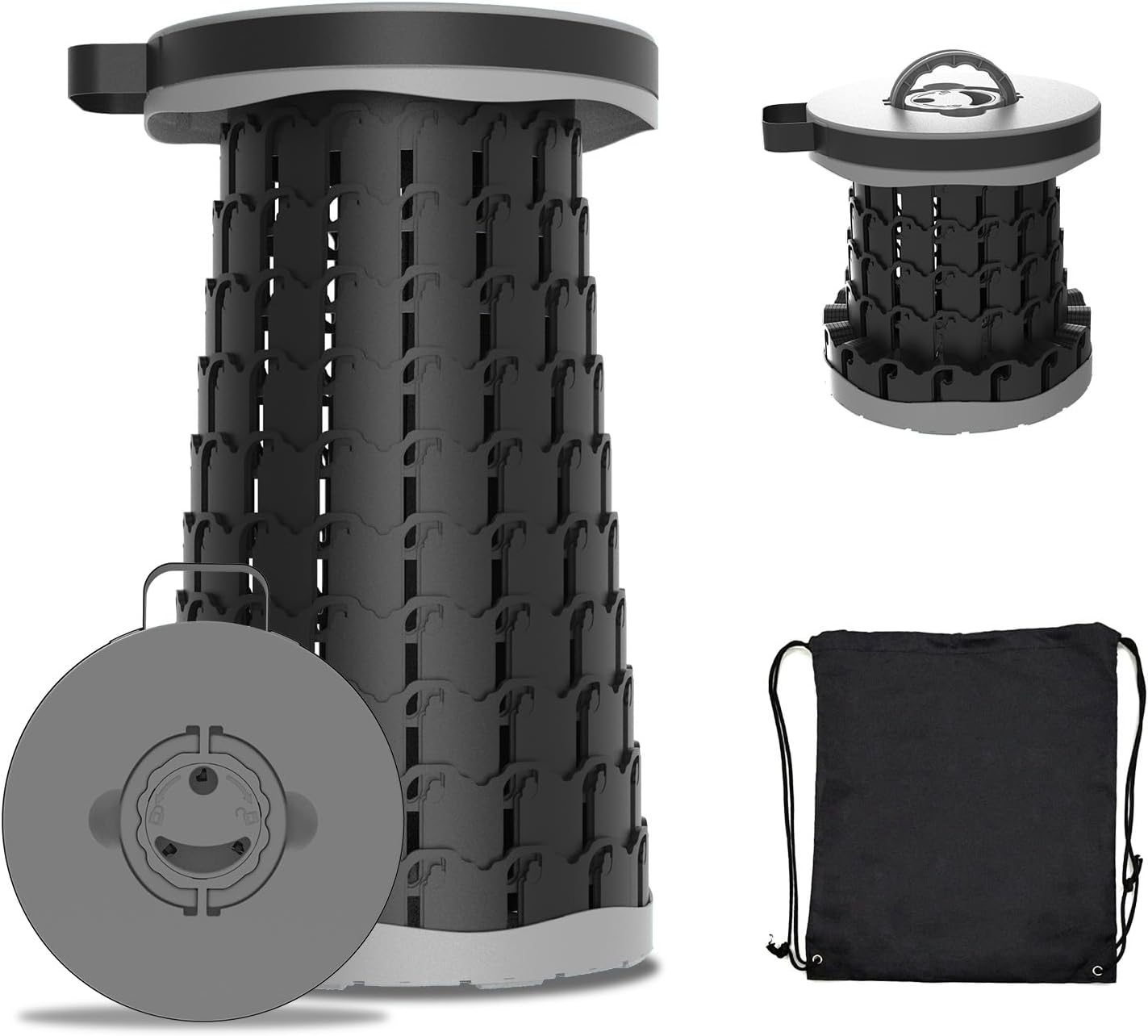 Upgraded Collapsible Stool with Max Load Capacity 330lbs Portable Telescoping & Folding Design Retractable Seat for Camping, Gardening, Fishing & Outdoor Adventures (Grey)