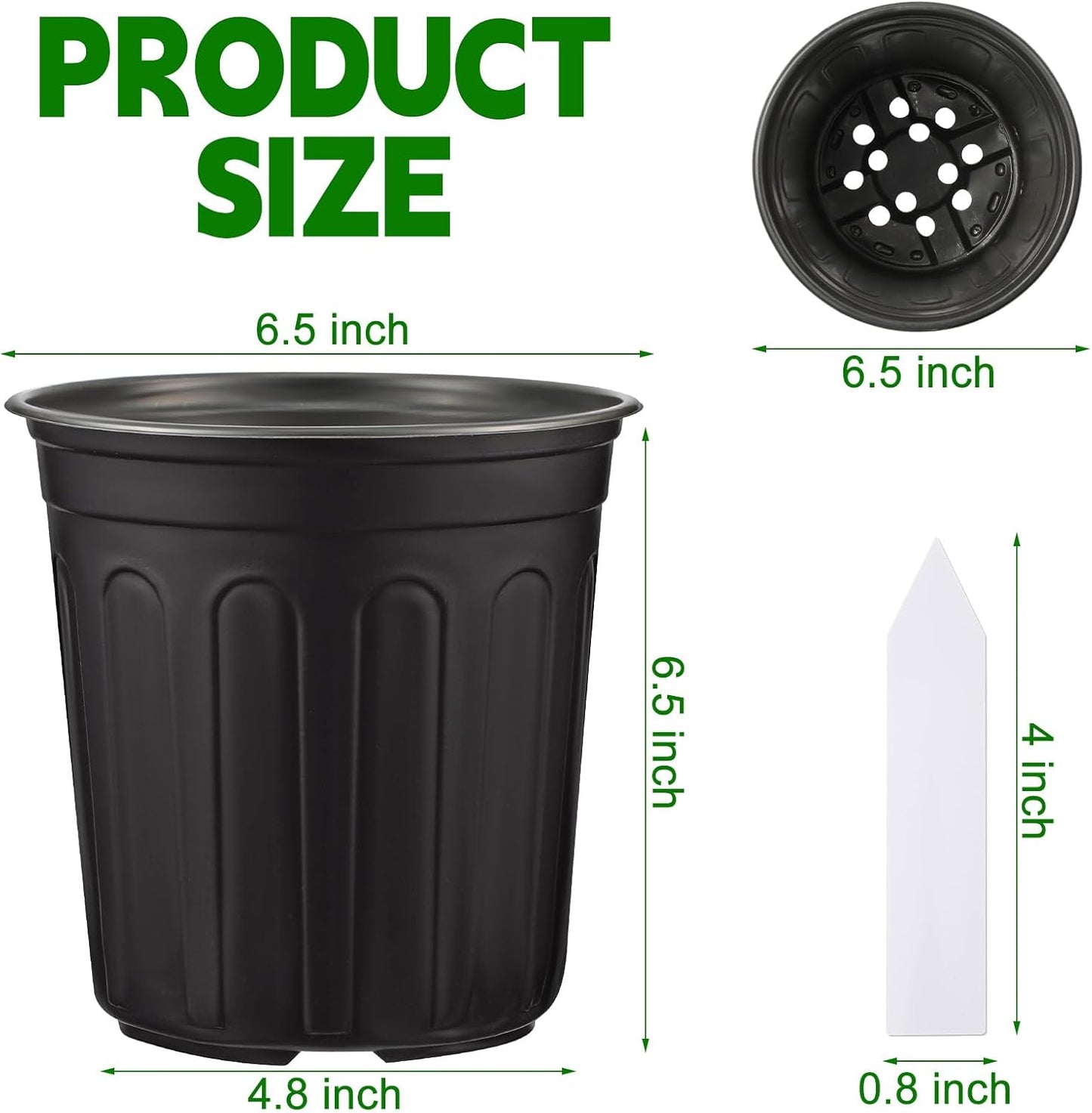 Tioncy 150 Pieces 6.5'' Plastic Seedling Pots Flexible 1 Gallon Nursery Pots with 150 Plant Labels Transplanting Soft Plastic Planters with Drainage Gardening Seed Starting Container
