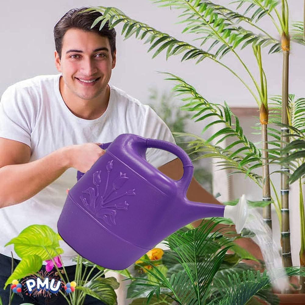 PMU 2 Gallon Watering Can - Garden Watering Can for Indoor & Outdoor Plants - Plastic Water Can with Detachable Sprinkler Head - Large Water Pot, Made in USA - Purple Pkg/12