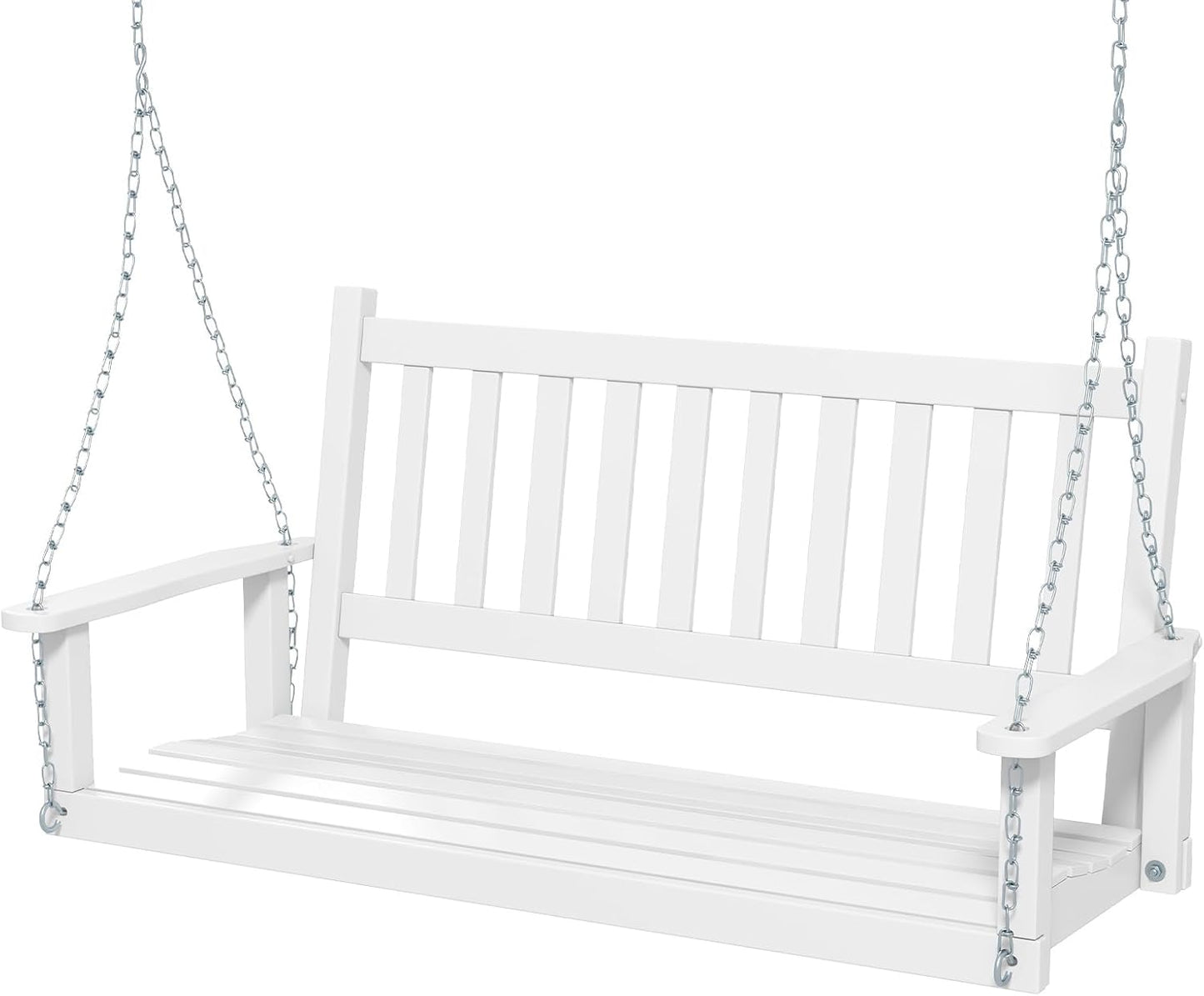 HAPPYGRILL Wooden Outdoor Porch Swing for 2, Patio Hanging Bench Chair with 500 LBS Weight Capacity, 5.6 FT Adjustable Upper Chains, Slatted Back, Swing Bench for Garden, Backyard