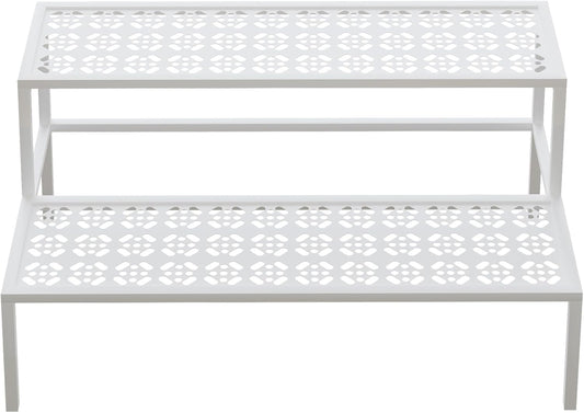 aboxoo Metal Plant Stand Metal 2 Tier Potted Multiple Flower Pot Holder Plant Shelf Indoor Plants Multiple,Outdoor Heavy Duty Planter Display Shelving Unit for Patio Garden Corner Balcony,Living Room(White)