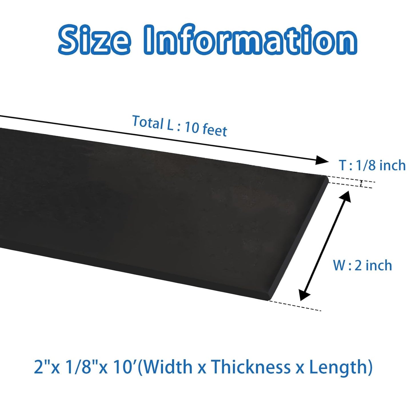 Black Adhesive Rubber Strip, 1/8 (.125)" Thick X 2" Wide X 10'Long, Solid Rubber Roll with Self Adhesive for Anti-Slip, Anti-Vibration, DIY Gaskets, Crafts, Sealing, Supports, Protection