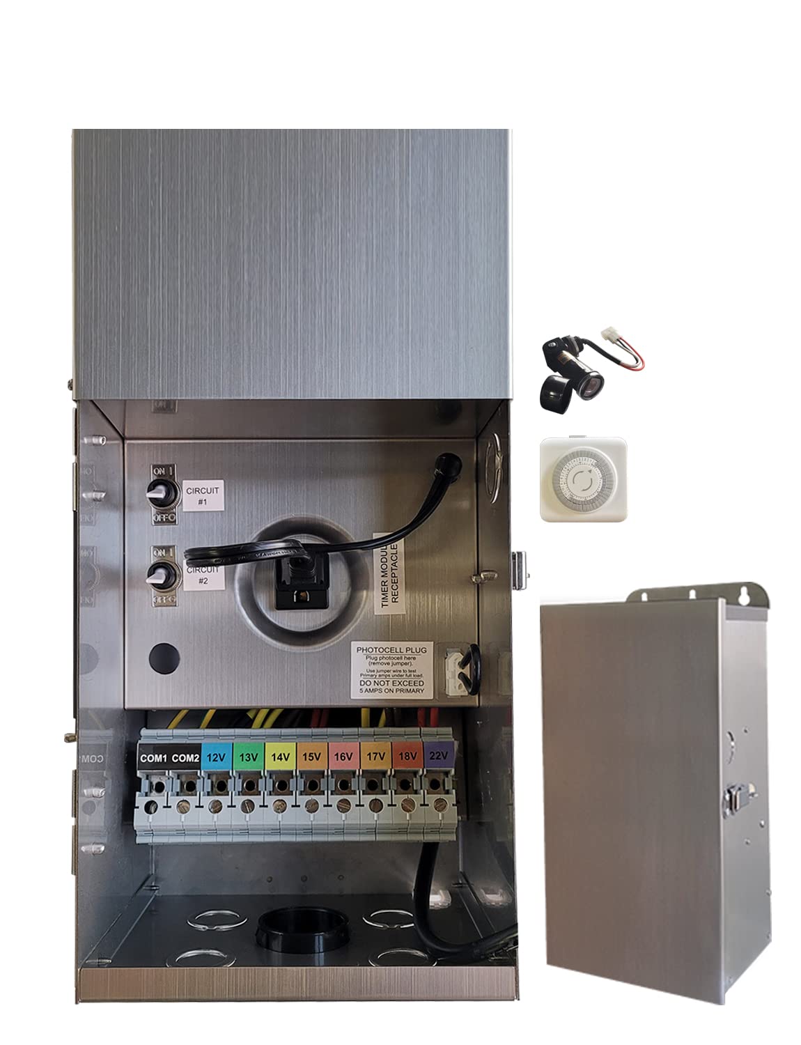 MALORY 600W Low Voltage Transformer with Timer & Photocell for Landscape Lighting,120V AC to 12/13/14/15/16/17/18/22V Multi-Tap Power Supply for Outdoor Landscape Lights,Yard Lights,Garden Lights