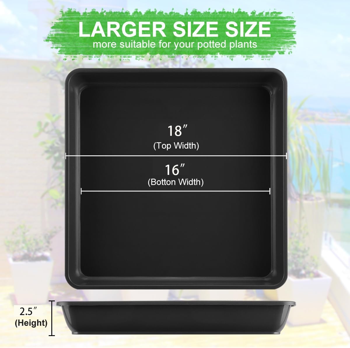 WAYNHUI Square Plant Saucer 6/8/10/12/14/16/18/20inches Square Plastic Basin Tray Large/Small Water Receiving Tray