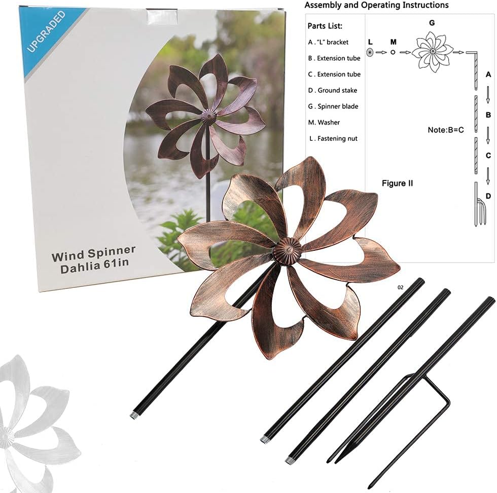 Starryfill Garden Wind Spinner Outdoor Metal Decoration, Single Blade Easy Rotate with Vertical Sculpture Stake Construction for Patio Lawn & Garden (Copper-Colored)