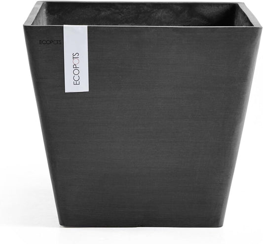 Ecopots Rotterdam Durable Modern Square Indoor/Outdoor Recycled-Based Composite Flower Planter, Dark Grey, 8"