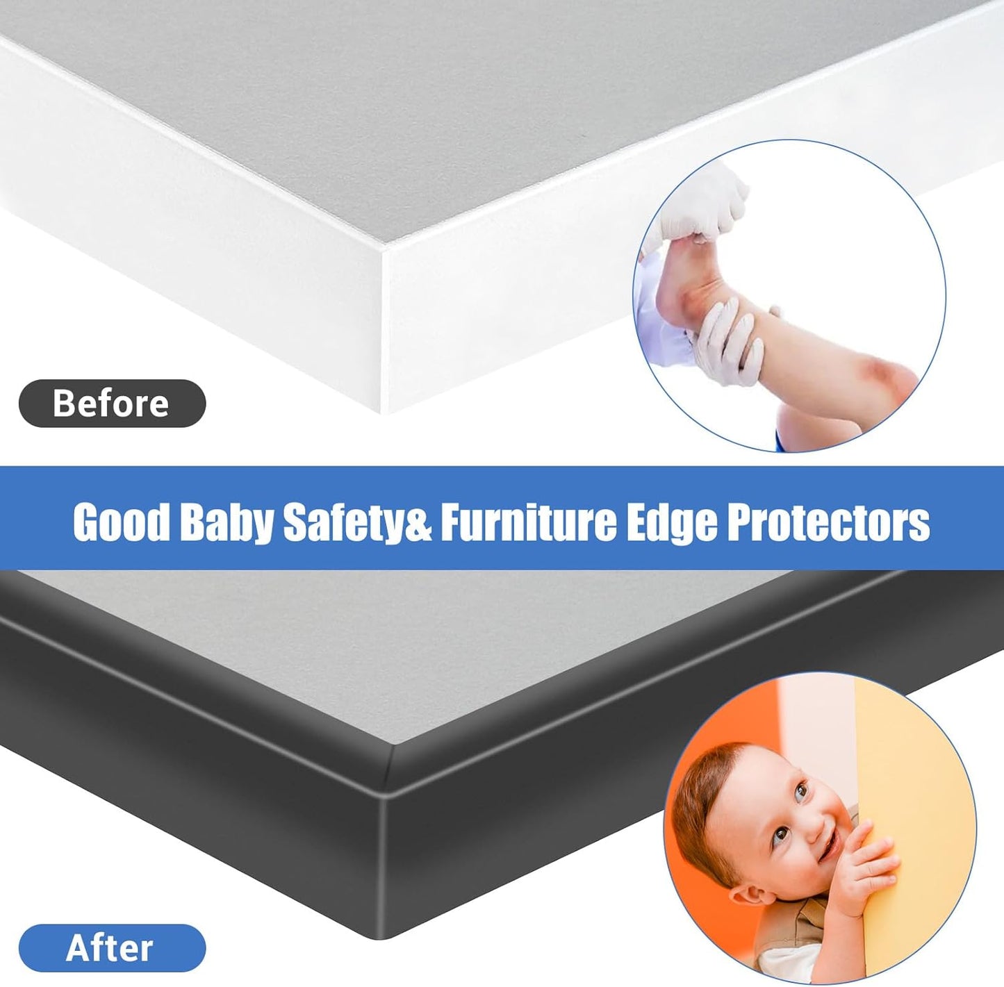 Rubber Edge Trim, Self-Adhesive U Channel Edge Protector for Interior Door Side, Woods, Flexible U Shaped Peel and Stick Edge Banding, Furniture Corner Guard, Fit 1-3/8"(35mm), 20Ft, Black