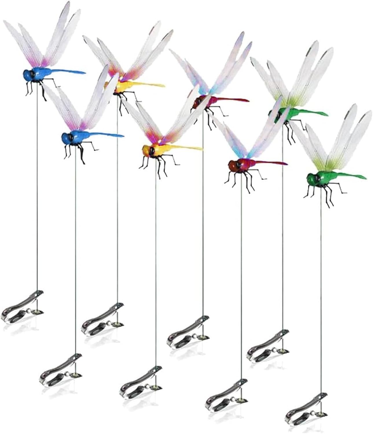 Indoor & Outdoor Fake Dragonfly Rod Clip, Dragonfly Clip Bug, 3D Artificial Dragonfly Hat Clips, Simulated Patio Decor Gardening, Multicolor Waterproof, Easy Attachment (8 Pcs)