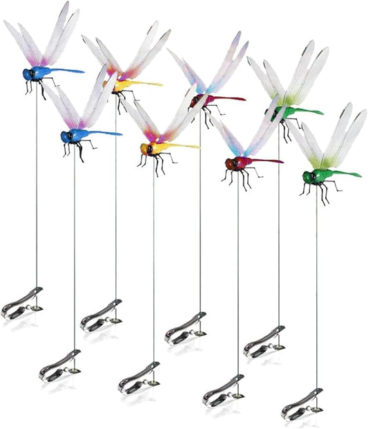 Indoor & Outdoor Fake Dragonfly Rod Clip, Dragonfly Clip Bug, 3D Artificial Dragonfly Hat Clips, Simulated Patio Decor Gardening, Multicolor Waterproof, Easy Attachment (8 Pcs)