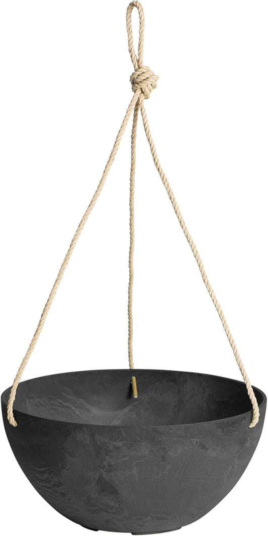 Root & Vessel Self Watering Hanging Planter for Indoor or Outdoor Plants, Unique Marbled Hanging Basket Made of Eco-Friendly Blend of Stone & Plastic, Black, 12"