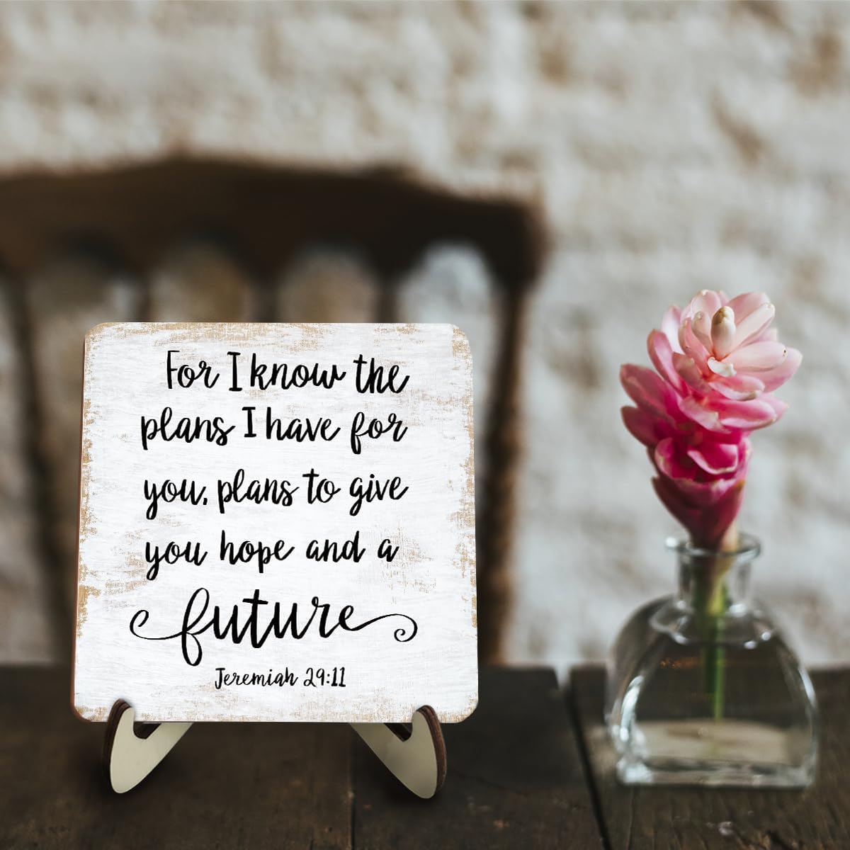 Motivational Wood Sign Rustic Desk Decor Home Cubicle Office Decor Work Table Desk Accessories Decorative Christian Religious Bible Verse Faith Decorations Office Supplies