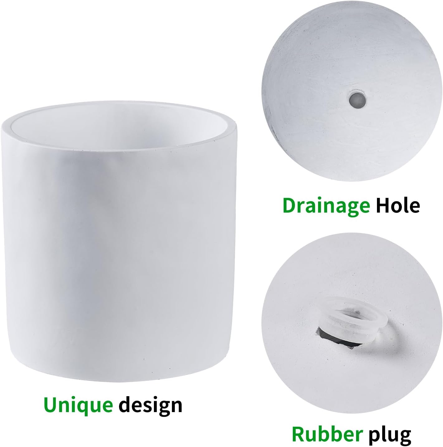 8 Inch Pot for Plants, Large Cement Planter with Drainage Hole, Mid-Century Modern Concrete Flower Pots for Home Decor, Office & Outdoor (White)