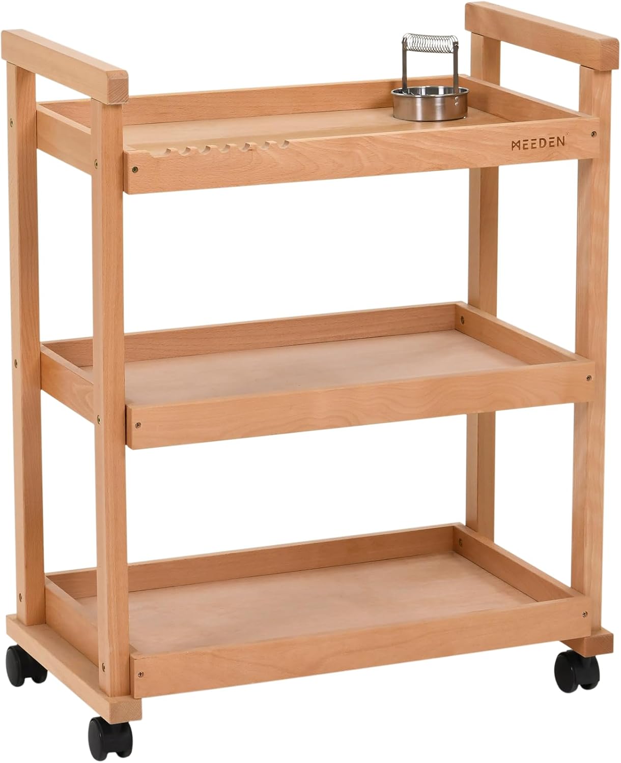 MEEDEN Art Cart Storage Organizer, 3-Tier Rolling Utility Studio Taboret with Caster Wheels, Multifunctional Storage Trolley Shelving Unit on Wheels, Solid Beechwood Art Supplies Studio Cart Classroom