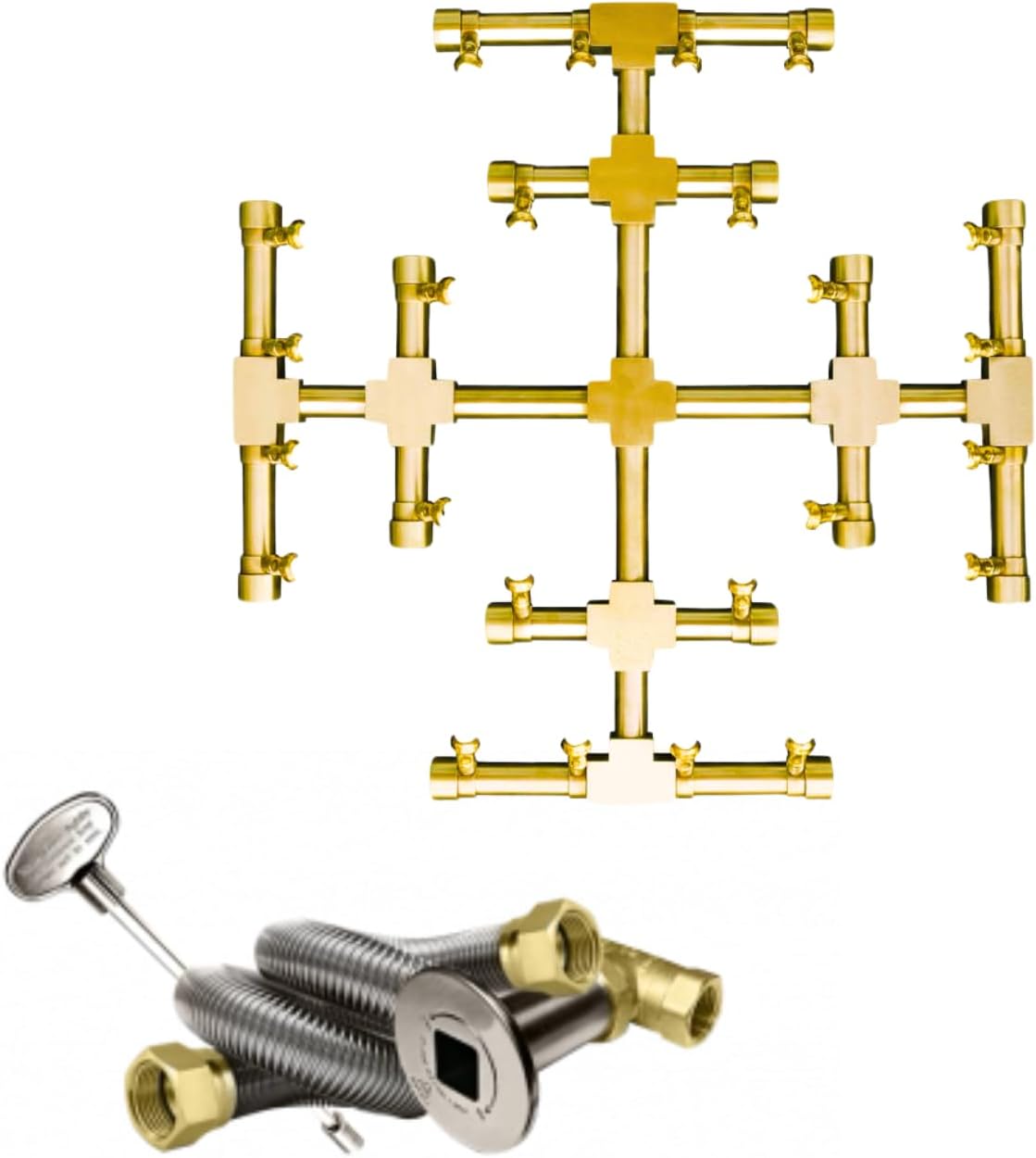 18" Inch Brass Jet Burner for Round & Square Fireplace - Premium Fire Pit Burner for Outdoor (Natural Gas or Propane)