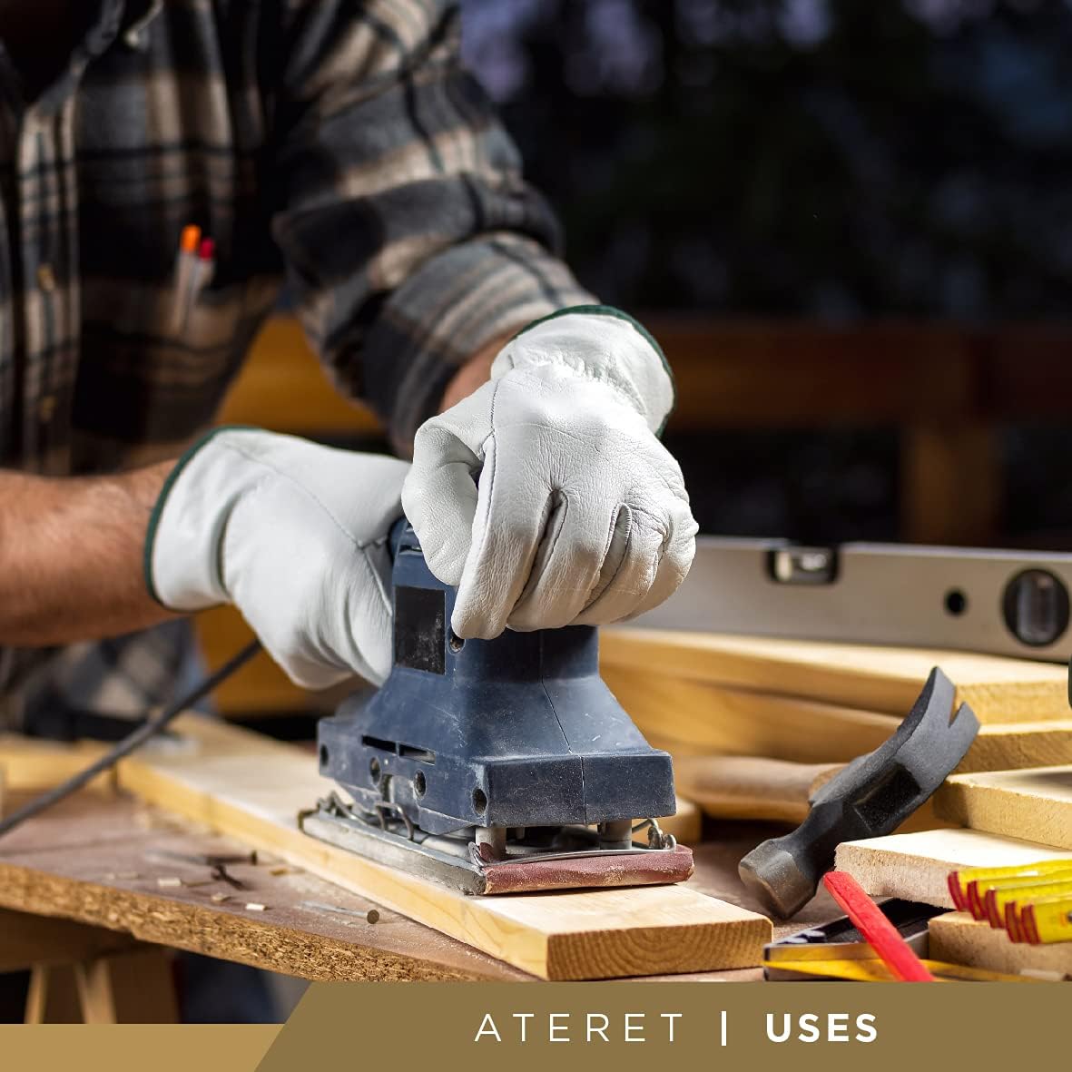 ATERET 120 Pairs Medium Heavy Duty Durable Cowhide Leather Work Gloves I Driver Gloves for Truck Driving, Warehouse, Gardening, Farming