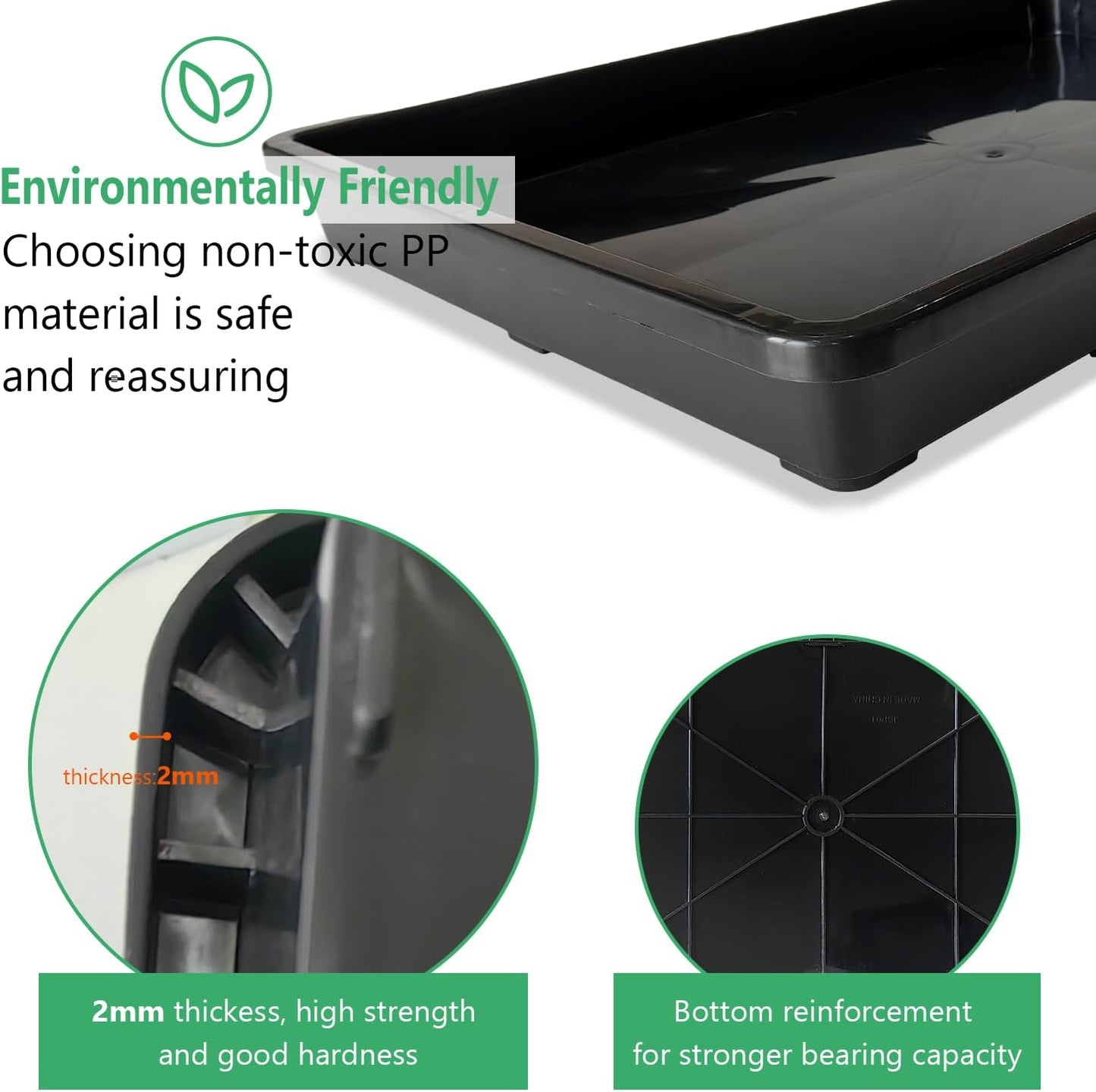 5 Pack Nursery Potting Tray, Carrying and Holding Plant Tray for Seeds Starting Pot, Collecting Drainage Water(Black)