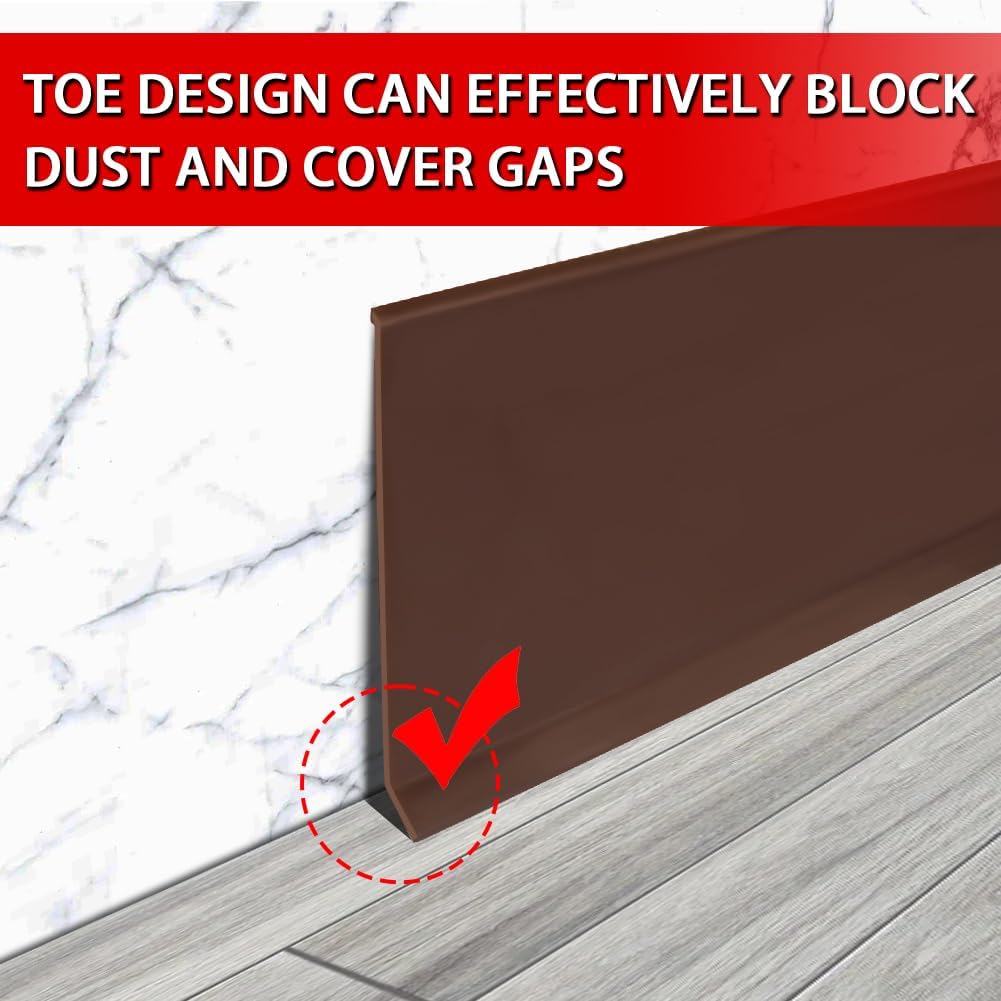 Vinyl Wall Base Baseboard Molding Trim 6" Flexible Self Adhesive Rubber Wall Base Moulding Trim Peel and Stick Design, 6 Inch x 60 Feet, Brown