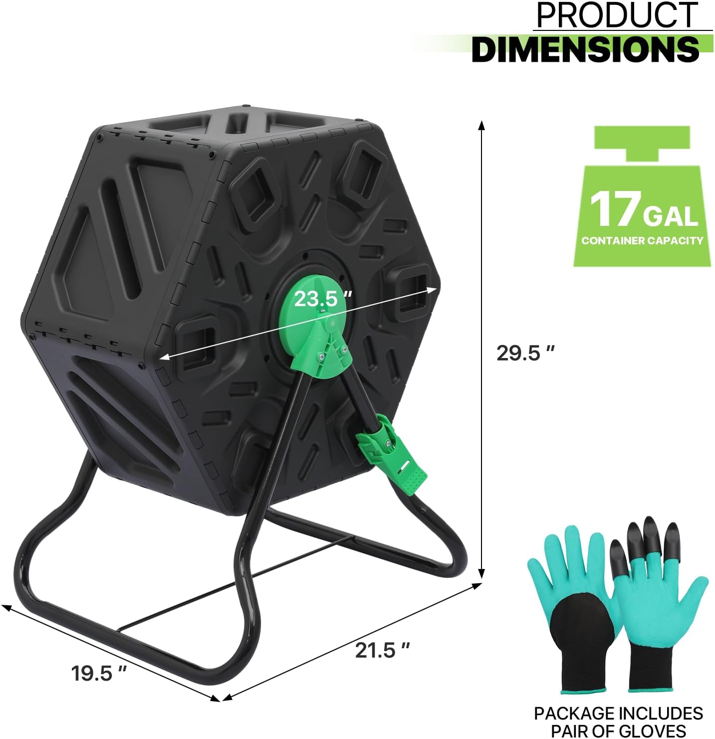 Magshion 1 x 17 Gal Outside Chamber Compost Tumbler from BPA Free Material, Outdoor All-Season Fast-Working High Volume Composter Tumbling Bin, Sliding Door