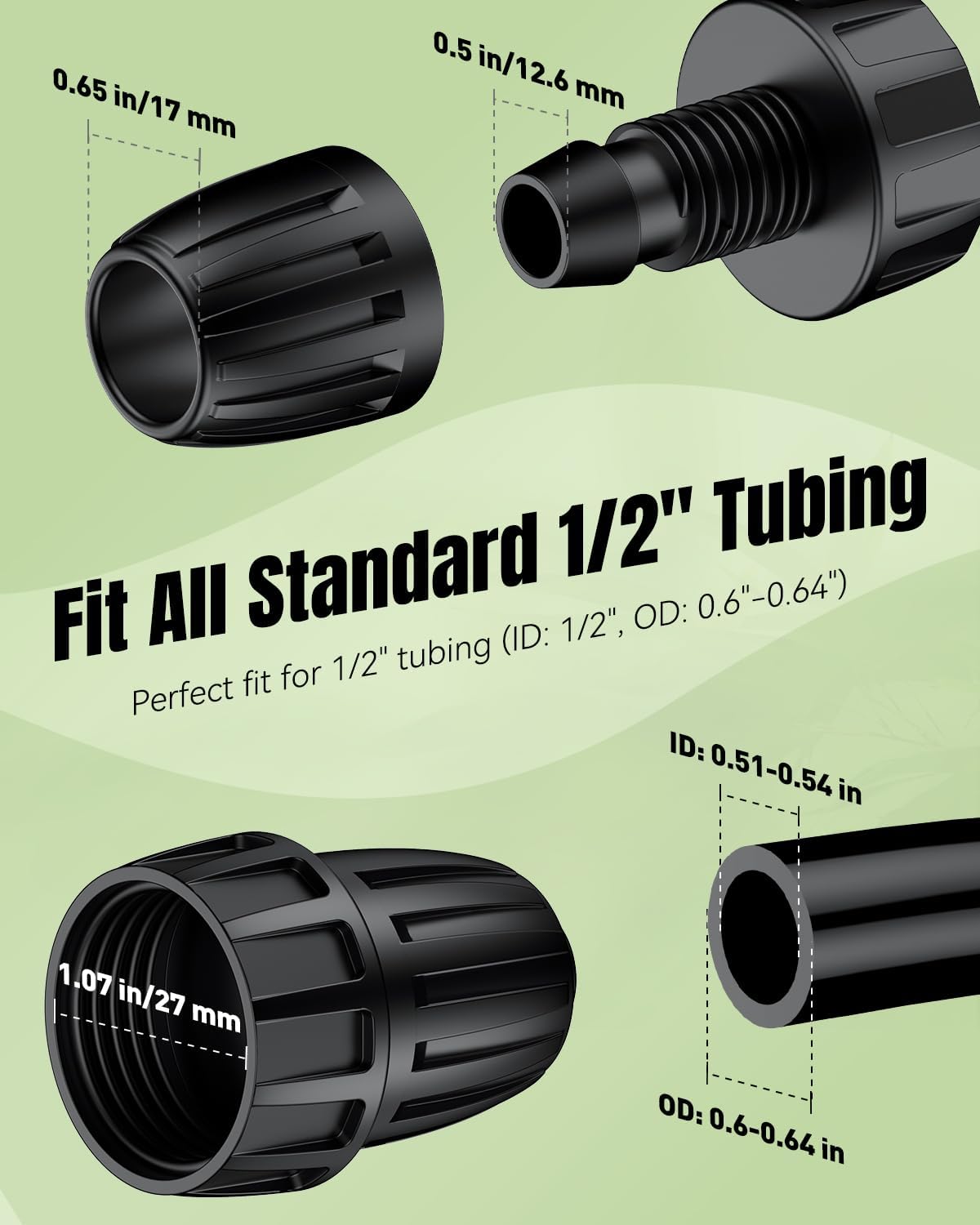 Pawfly 10 Pcs 1/2" to 3/4" Hose Adapter, 1/2 Inch Drip Irrigation Tubing to Faucet/Garden Hose Adapter, 3/4 Inch Garden Faucet Connectors, 3/4" FHT to 1/2" Drip Irrigation Fittings
